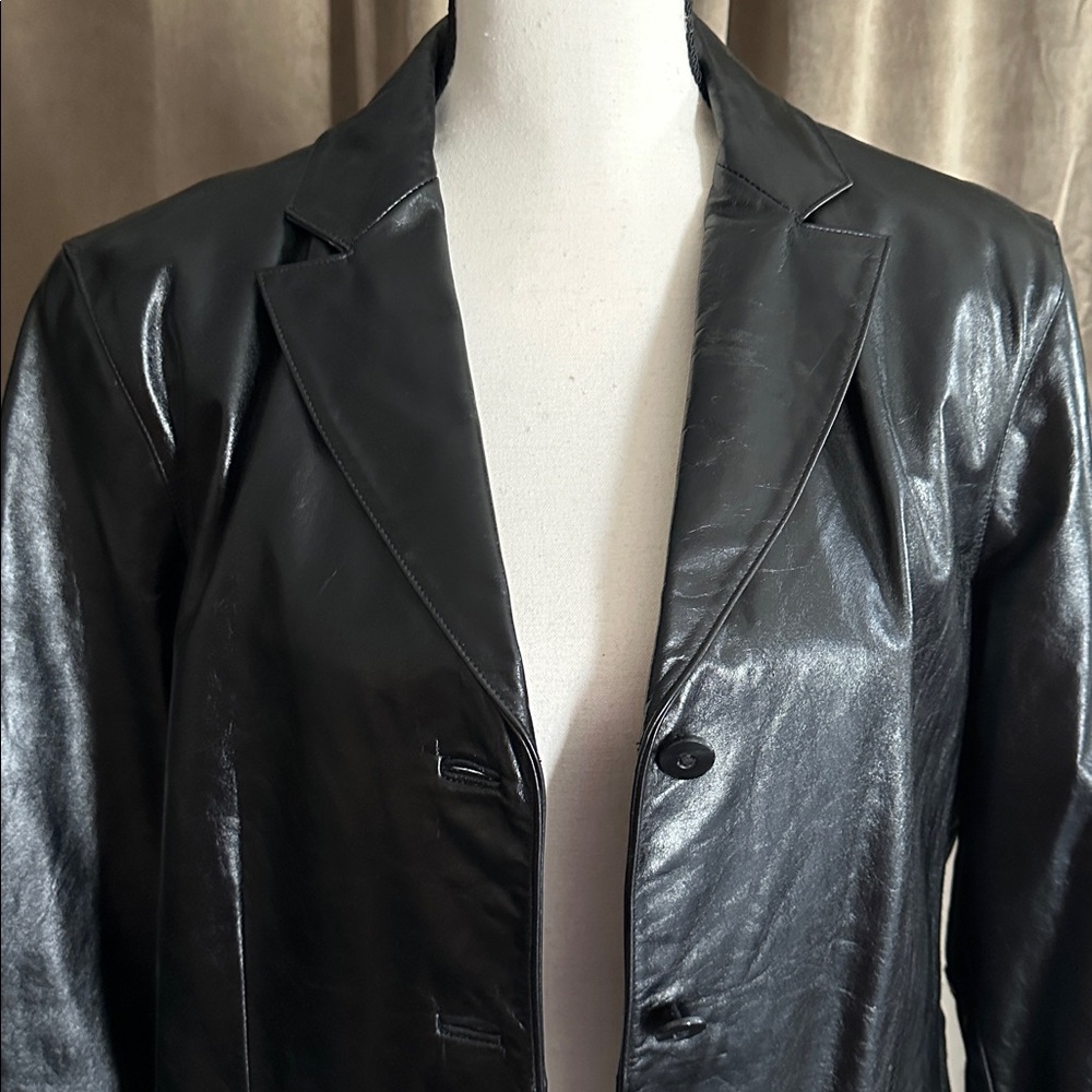 Vintage Y2K 90s GAP Women's Black Leather Notched Lapel Blazer Jacket